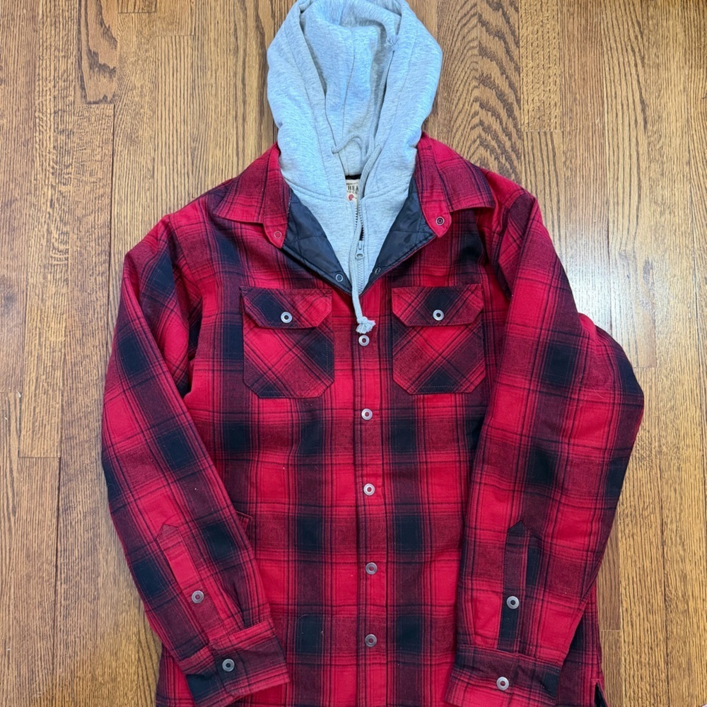 RedHead Jacket Red Black Plaid Hooded Flannel Size Medium
